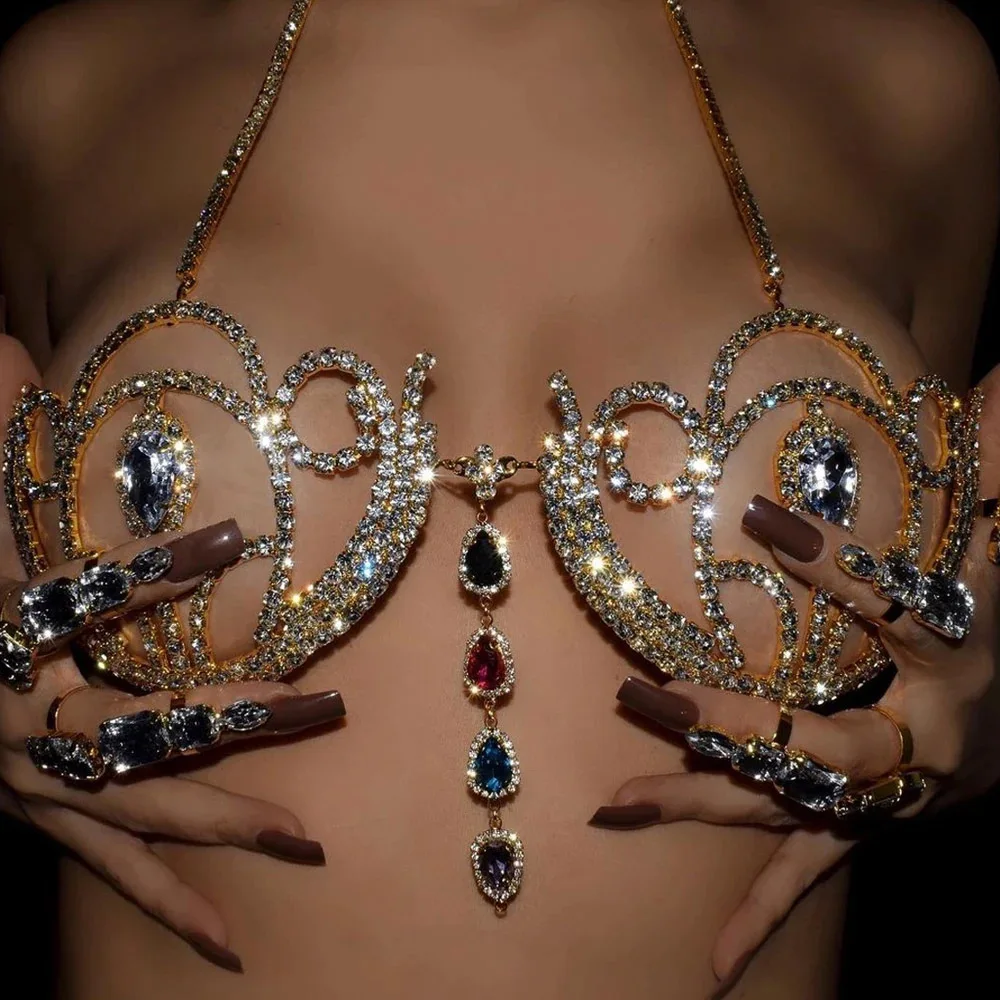 Body Jewelry - บิกินี่สุดหรูประดับพลอยเทียมชุดชั้นในสายรัดทรงหยดน้ำเรขาคณิตสำหรับแฟชั่นสำหรับผู้หญิงคริสตัลเครื่องประดับพยุงตัว